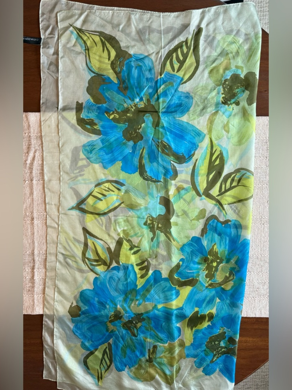 Cynthia Rowley Floral Scarf Blue Green Lightweight Wrap Shawl Sarong